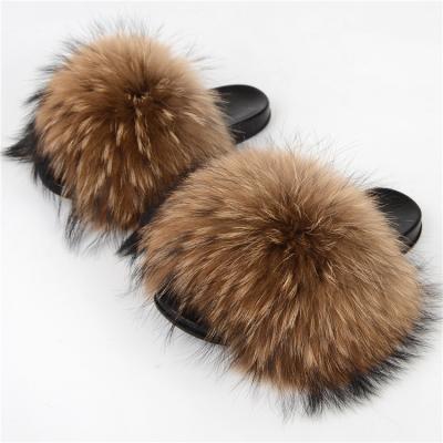 China Fashion Trend True Raccoon Fur Slippers Daying Zaoqiang County for sale