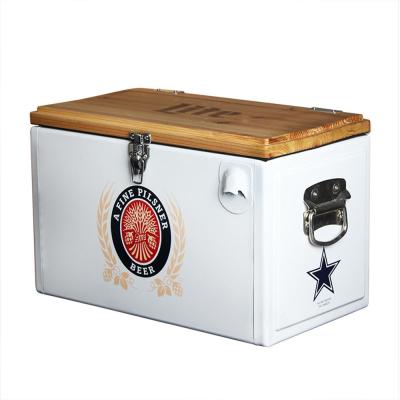 China Sustainable Wholesale Box 20L Metal Wooden Lid Ice Cooler Box With Lock for sale