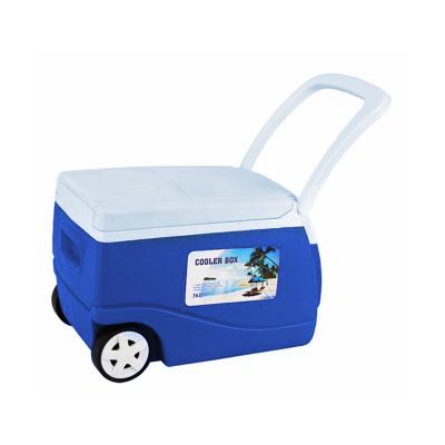 China Sustainable Plastic 36L Ice Fishing Cooler Box With Wheels And Trolley For Picnic for sale