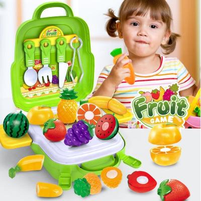 China Backpack Holder/Storage Box/Toy 3 In 1 Set Backpack Fruit Toys Kitchen Plastic Toys For Kids Pretend Play for sale