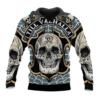 China Anti-wrinkle 3d printed long sleeve skull sweatshirts customized plus size mens hoodies and sweatshirts for sale