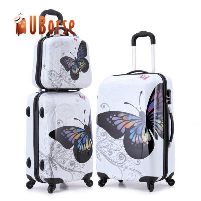 China Custom Colorful Printed Luggage Filter Frames Butterfly Printing Best Travel Lightweight Trolley Luggage Hard Shell Carry On ABS PC Luggage for sale