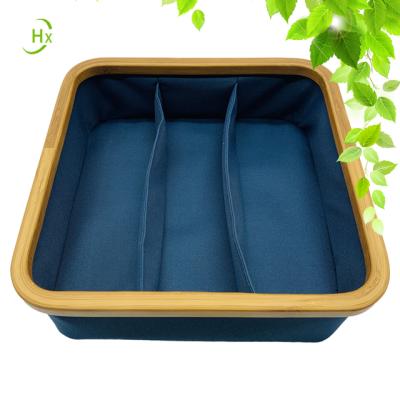 China Minimalist Storage Box Bamboo And Wooden Underwear Storage Box Oxford Cloth 3 Grid Socks Storage Box for sale