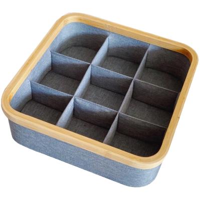 China Minimalist Storage Box Bamboo And Wooden Underwear Storage Box Oxford Cloth 9 Grid Socks Storage Box for sale