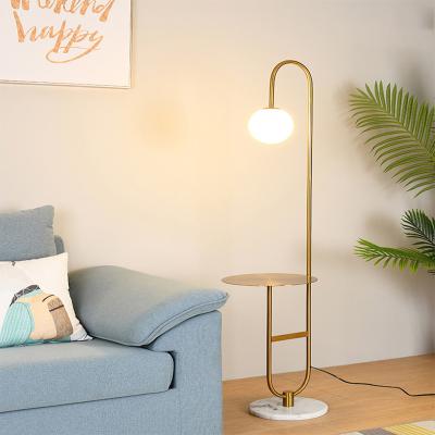 China Modern minimalist simple copper cheap living room with tray bedroom floor lamp for sale