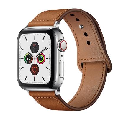 China Brown Breathable Leather Band Buckle Strap For Apple Watch 7 6 5 4 3 38mm 40mm Men Leather Watch Strap Band For iwatch 6 Watch Band Strap for sale