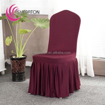 China Factory Wholesale High Quality Durable Spandex Wedding Banquet Party White Stretch Ruched Chair Covers Skirt Hotel Chair Cover for sale