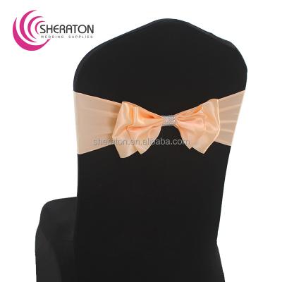 China Durable factory supply pre tied wedding satin chair sash damask chair cover decoration chair bowknot for banquet and party for sale