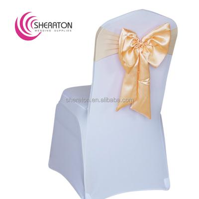 China Goods pre tied wedding satin chair sash damask chair cover decoration chair bowknot for banquet and party good price for sale