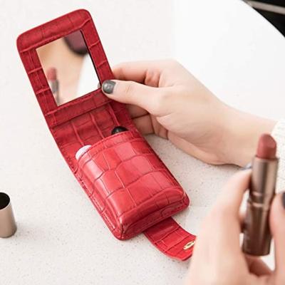 China Fashion Makeup Lipstick Holder Case For Outdoor Mini Lipstick Case With Mirror Travel Lipstick Pouch for sale