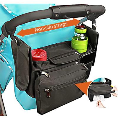 China Water Resistant Non-Slip Stroller Organizer With Cup Holders Exclusive Ties Handle Handlebar Multifunctional Diaper Bag For Dad Mom for sale