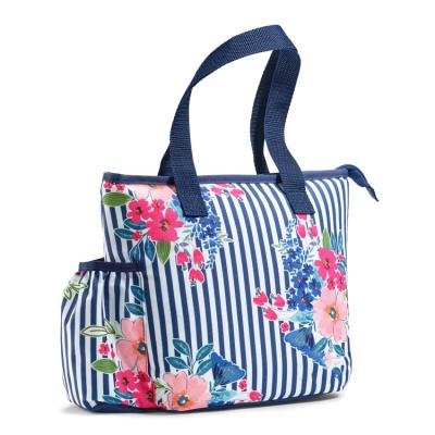 China Carry Large Food Lunch Bag With Liquor Holder Flower Custom Polyester Insulated Picnic Bags for sale