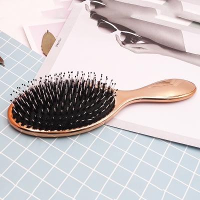 China Palette factory hot sale electroplate rose gold boar bristle hair brush with cushion for sale