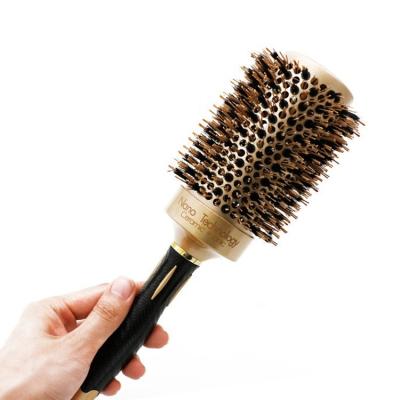 China Hot Selling Paddle Profession Styling Tool Handle Round Rubber Bristle Ceramic Hair Brush for sale