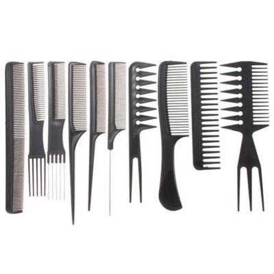 China Salon Customized Logo 10 Pieces Set Anti Static Detangling Carbon Plastic Styling Comb Hairdresser Comb For Salon for sale