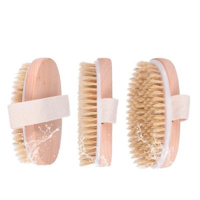 China EXFOLIATE Wholesale Oval Shape Boar Stiffens Bamboo Bath Brush For Shower for sale