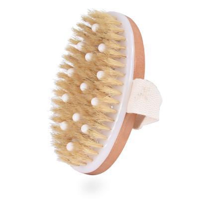 China 2022 New Design 100% Natural Wooden Handle Skin Massager Body Bath Brush Boar Hair For Body Washing Scrub With PPR Beads for sale