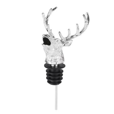 China Novelty Reindeer Head Novelty Food Rated Silver Zinc Alloy Reindeer Head Wine Pourer For Family Dinner Or Bar Service for sale