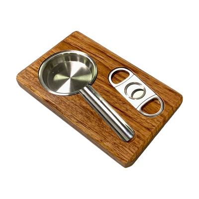 China #70062 Sustainable Cigar Ash Tray With Stainless Steel Cigar Cutter Set for sale