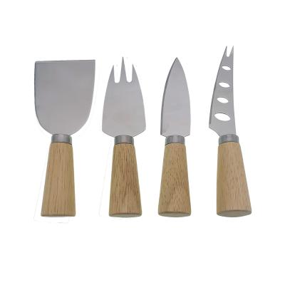 China #80037 sustainable set of 4 cheese knife set with beech wood handle and stainless steel blades for sale