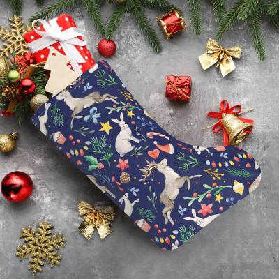 China Custom 100% Polyester Santa Sock Print Pattern Personalized Christmas Stockings Christmas Decorations Hanging Socks for sale