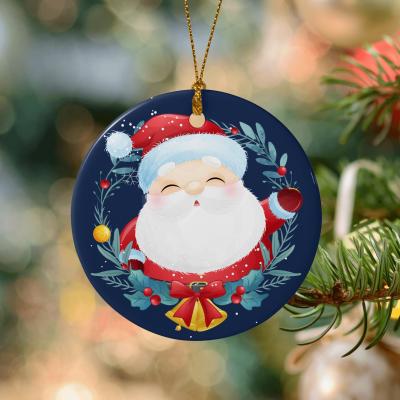 China Ceramic Christmas Sublimation Blank White Ornament Hanging Double Side Round Ornament for sale