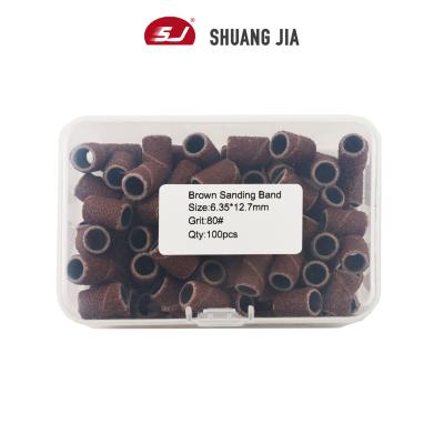 China Nail Drill Machine SHUANGJIA 100Pcs/Box Brown Electric Nail Art Sanding Bands Pedicure Tools Sanding Bands For Nail Drill Bit for sale