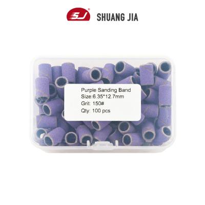 China Nail Drill Machine SHUANGJIA 100Pcs/Box Purple Nail Art Sanding Bands Pedicure Tools Electric Sanding Bands For Nail Drill Bit for sale