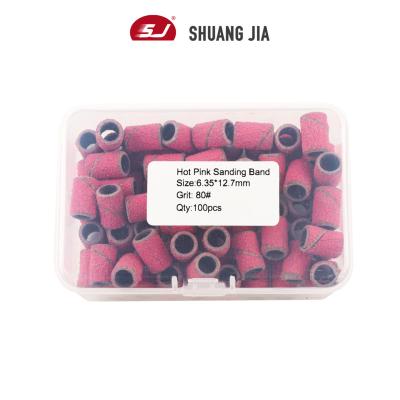 China SHUANGJIA 100Pcs/Box Rose Red Nail Art Pedicure Nail Drill Machine Tools Electric Sanding Bands For Nail Drill Bit for sale