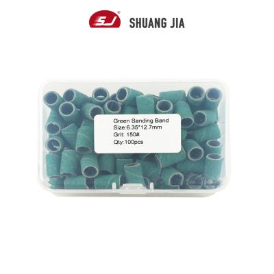 China Nail Drill Machine SHUANGJIA 100Pcs/Box Green Nail Art Sanding Bands Pedicure Tools Electric Sanding Bands For Nail Drill Bit for sale