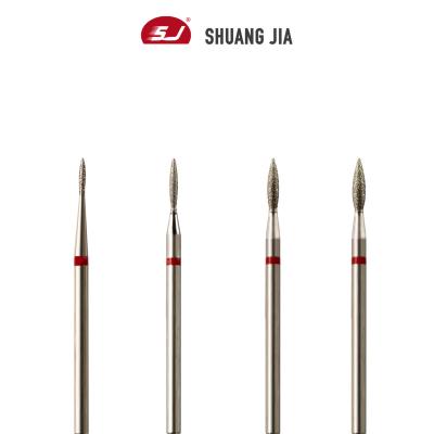 China Quickly Remove SHUANGJIA All Size Flame To Form Diamond Russian High Quality Manicure Machine Fine Nail Drill Bit for sale