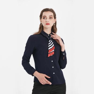 China New product list design style American individual striped lapel tie anti-pilling letter print navy blue women fashion lucky shirt for sale