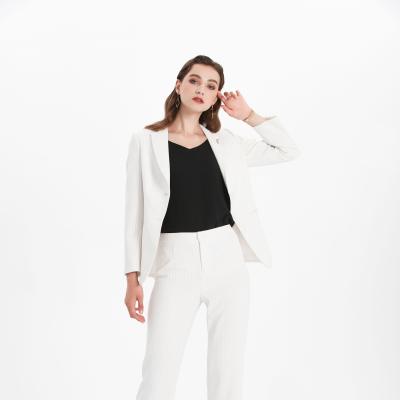 China Anti-Wrinkle Latest High Elastic Comfortable Striped Ladies White Women Suit Blazer 100% Superior Polyester for sale