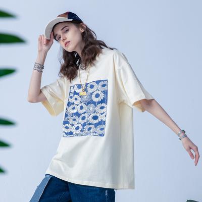 China New WWK Anti-Wrinkle Women T-shirt Cotton T-shirt Plain Oversized Printed Round Neck 100% Custom For Girls for sale