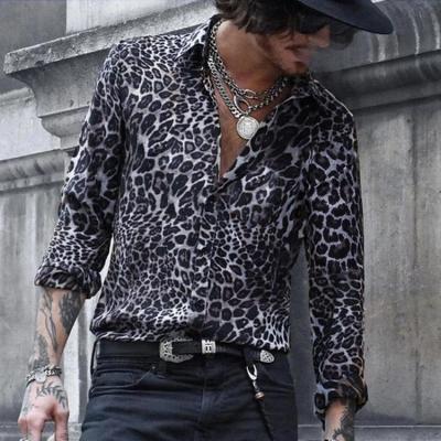 China 2022 new design anti-pilling fashion casual shirt for men leopard print style long sleeves loose men's shirts for sale