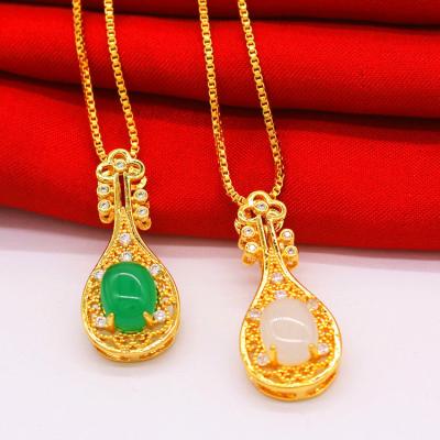 China Other Jewelry Wholesale Brass Gold Plated Micro Inlaid Clavicle Chain Emerald Necklace Women Vietnam Violin Placer for sale