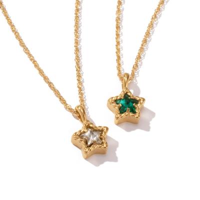 China Hypoallergenic 18K Gold Plated Green White Star Gemstone Zircon Stainless Steel Women's Fashion Pendant Necklace Necklace for sale