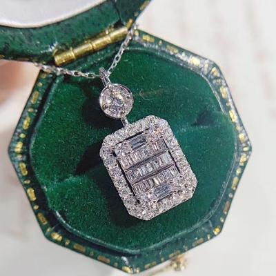 China Emerald Cut CZ Geometric Micro Paved Necklace Silver Plated Diamond Pendant Necklace 925 CLASSIC Fashion Jewelry For Women for sale