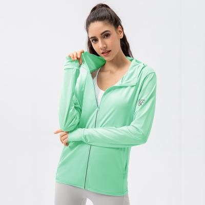 China Outdoor Hooded Women's Long Sleeve Sports And Leisure Sunscreen Sports Clothing Long Sunscreen Coat With Zipper for sale