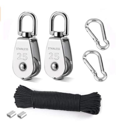 China All Heavy Duty 304 Stainless Steel Single Place Pulley Roller Block With Spring Snap Hook Carabiner for sale