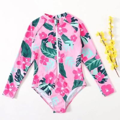 China Wholesale New Design Breathable Kids One Piece Swimsuit Recycled Long Sleeve Girls UV Protection Swimwear Rash Guard Kids Swimwear for sale