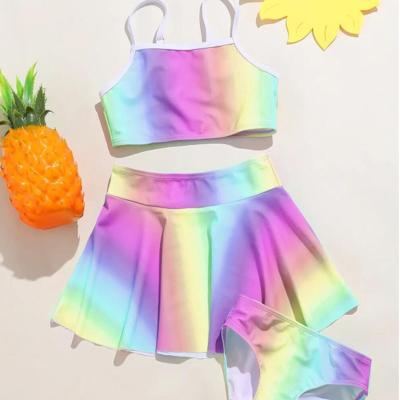 China Wholesale-Breathable Quick-Drying Color Changing Rainbow Children's Swimwear Lovely Girl's Three-Piece Suit Bikini Swimwear Children's Swimwear for sale