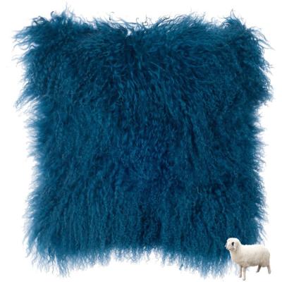 China Anti-Apnea Factory Price Green Blue Pink Mongolian Lamb Fur Long Cushions Tibetan Curly Hair Sheepskin Pillows for sale