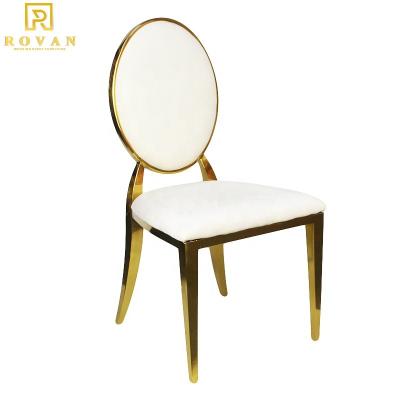 China Good Design Modern Luxury Furniture Stainless Steel Round Back PU Dining Gold Metal Chair for sale