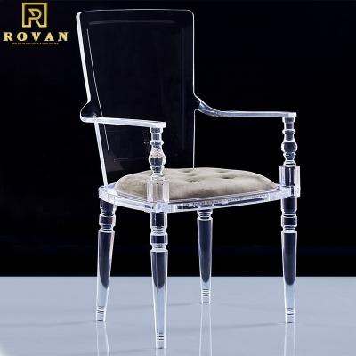 China Luxury Hotel Chair Chairs With Armrest Velvet Cushion High End Clear Acrylic Dining Chairs for sale