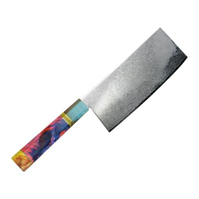 China Viable Random Color Stabilized Wood Handle Chef Knife Damascus Steel Octagonal Chinese Cleaver Damascus Pro Kitchen Knives for sale