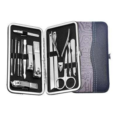 China Durable Nail Art Tools Nail Clippers Stainless Steel Nail Care Tools Beauty Grooming Kit 15 PCS/Set Manicure Set With Template Case for sale