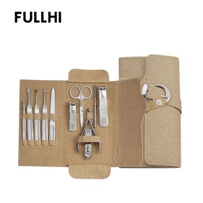 China FULLHI Professional Durable High Quality Stainless Steel Care Adult Bases Nail Clippers 11 Pcs/Set Manicure Set With Leather Case for sale