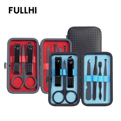 China Durable Manufacturers 7 in 1 Travel Manicure Pedicure Set Black Nail Scissor Clipper Tools 7pc Mini Nail Manicure Set with PU Case for sale