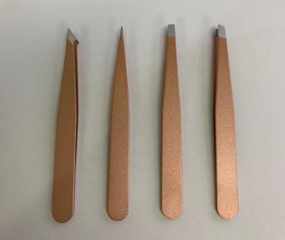 China Factory Rose Gold Eye Brow Trimming Colored Eyebrow Custom Logo Slant Tip Eyebrow Tweezer Tool Kit Set for sale